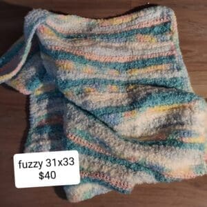 Handmade fuzzy blanket priced at $40.