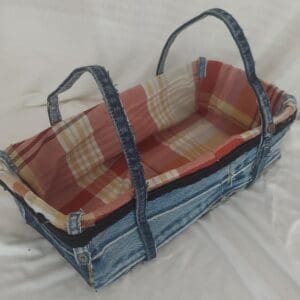 Denim basket with plaid fabric lining