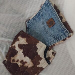 Denim and brown camo cloth face masks